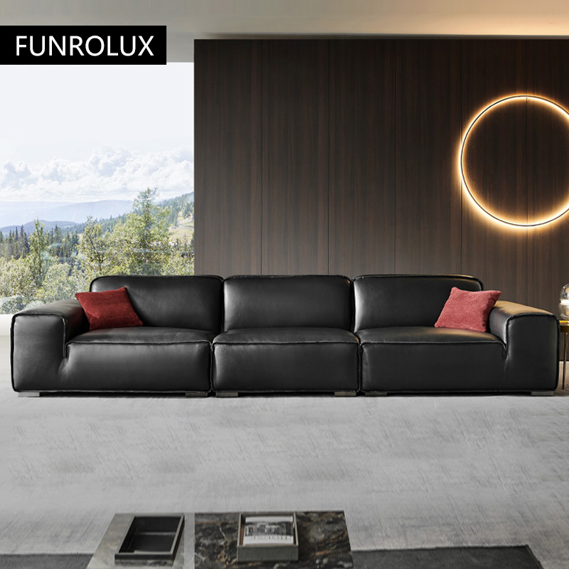 Office Furniture First - Sofa Kulit Sapi Hitam Besar Sofa